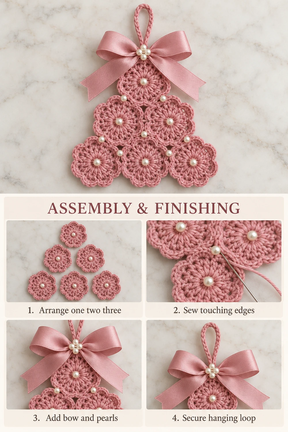 Pink Pearl Christmas Tree Crochet Pattern — step-by-step photo tutorial 02