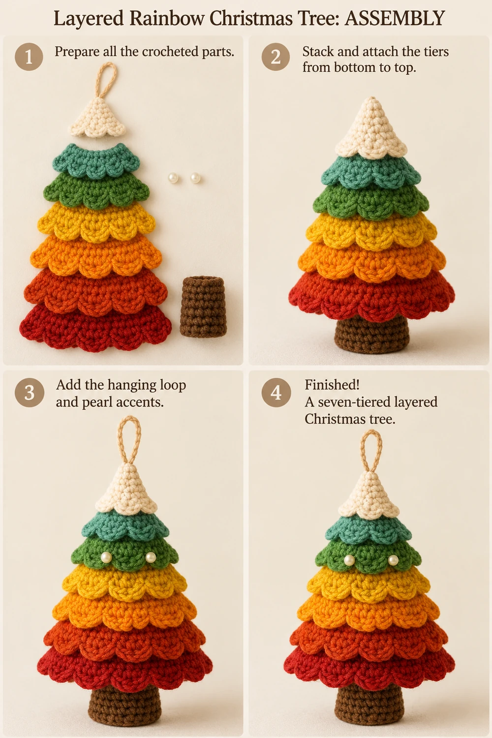 Layered Rainbow Christmas Tree Crochet Pattern — step-by-step photo tutorial 02