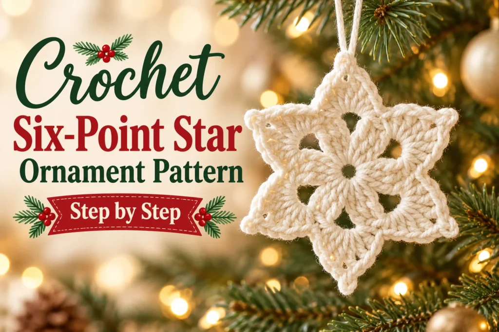 Six-Point Star Ornament Crochet Pattern in cream with six open windows