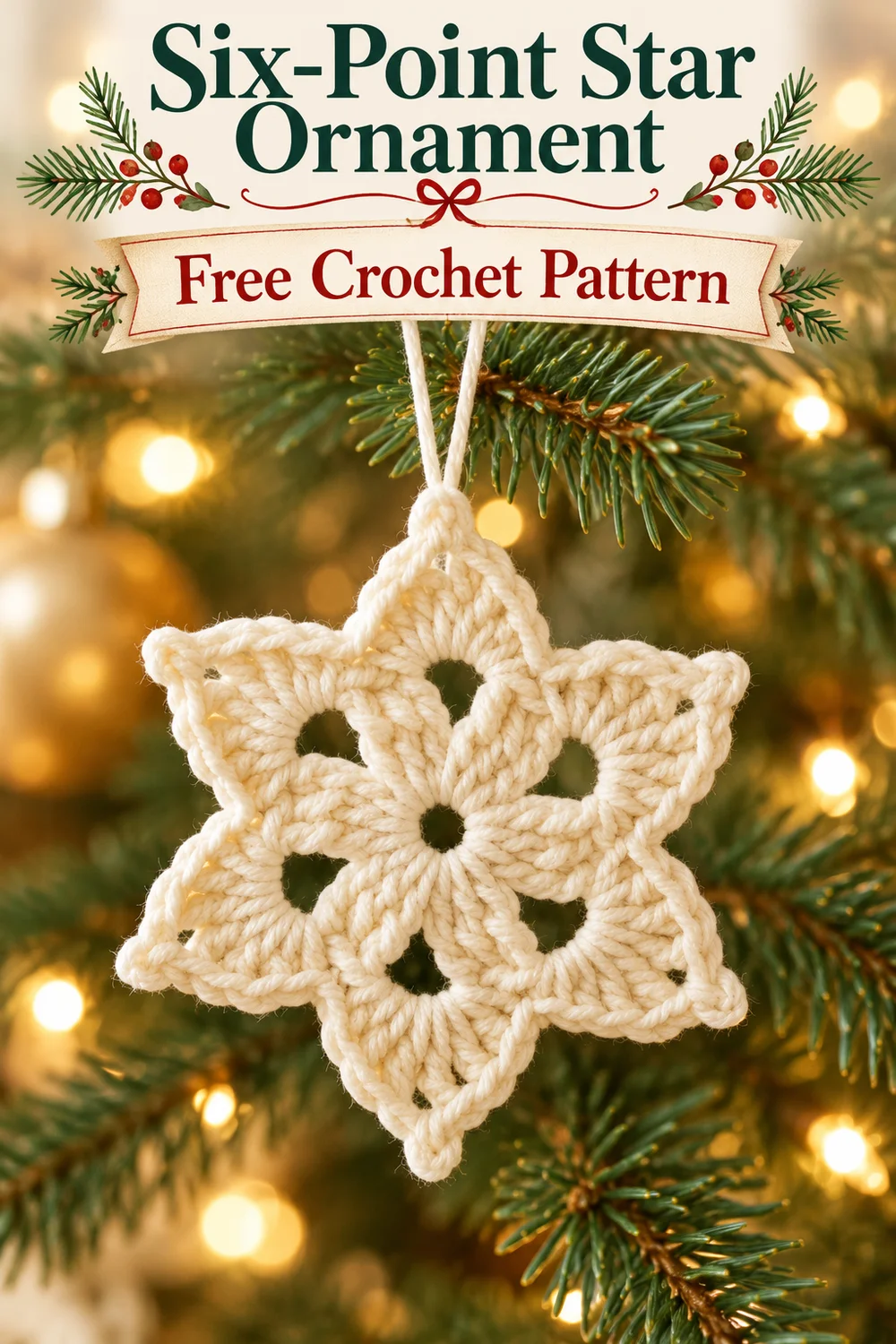 Six-Point Star Ornament Crochet Pattern Pinterest image