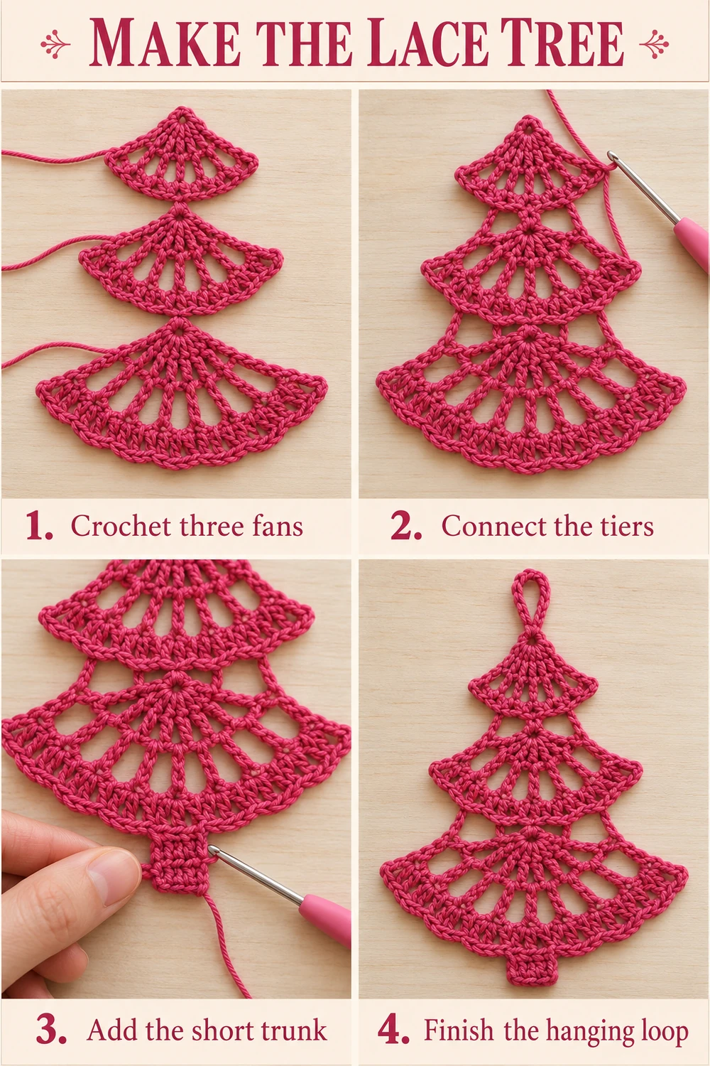 Three Tier Lace Christmas Tree Crochet Pattern — step-by-step photo tutorial