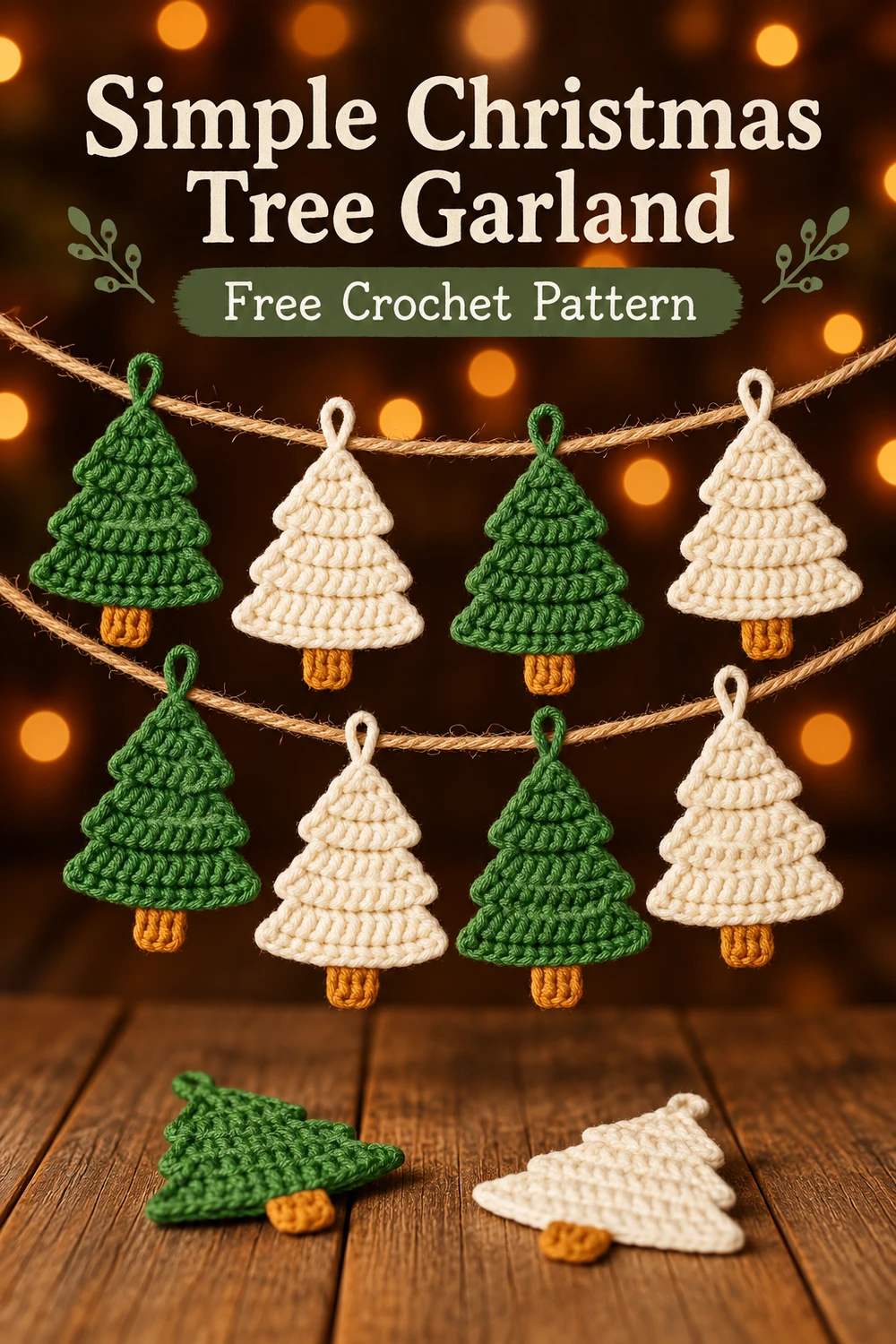 Simple Christmas Tree Garland Crochet Pattern Pinterest image one