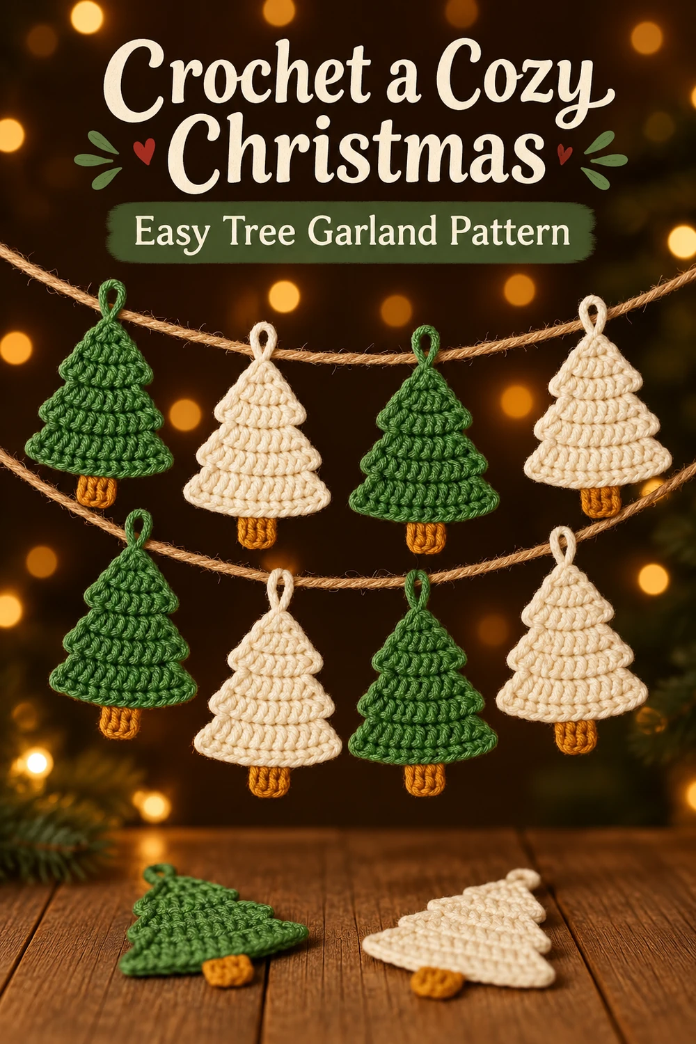 Simple Christmas Tree Garland Crochet Pattern Pinterest image two