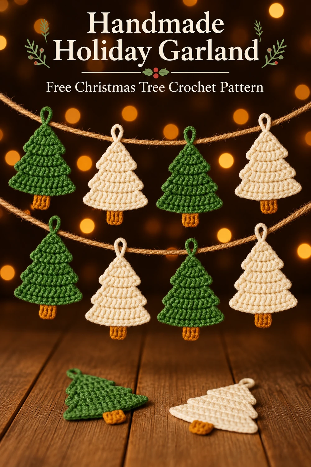 Simple Christmas Tree Garland Crochet Pattern Pinterest image three