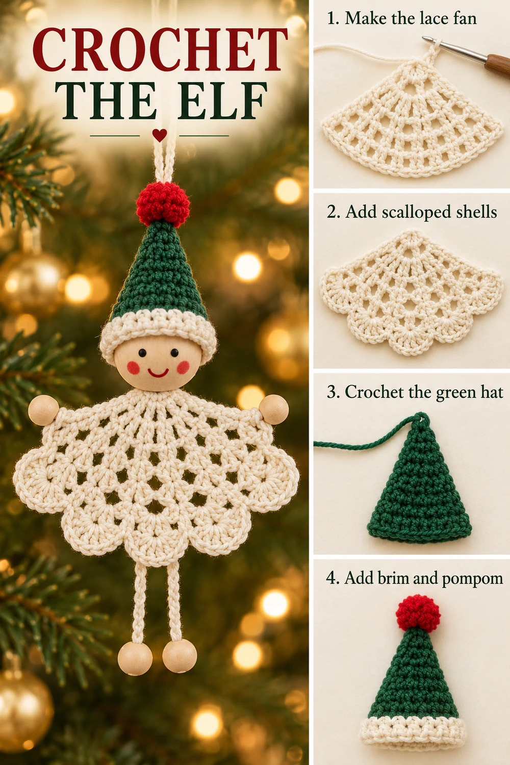Wooden Bead Christmas Elf Crochet Pattern — step-by-step photo tutorial 01