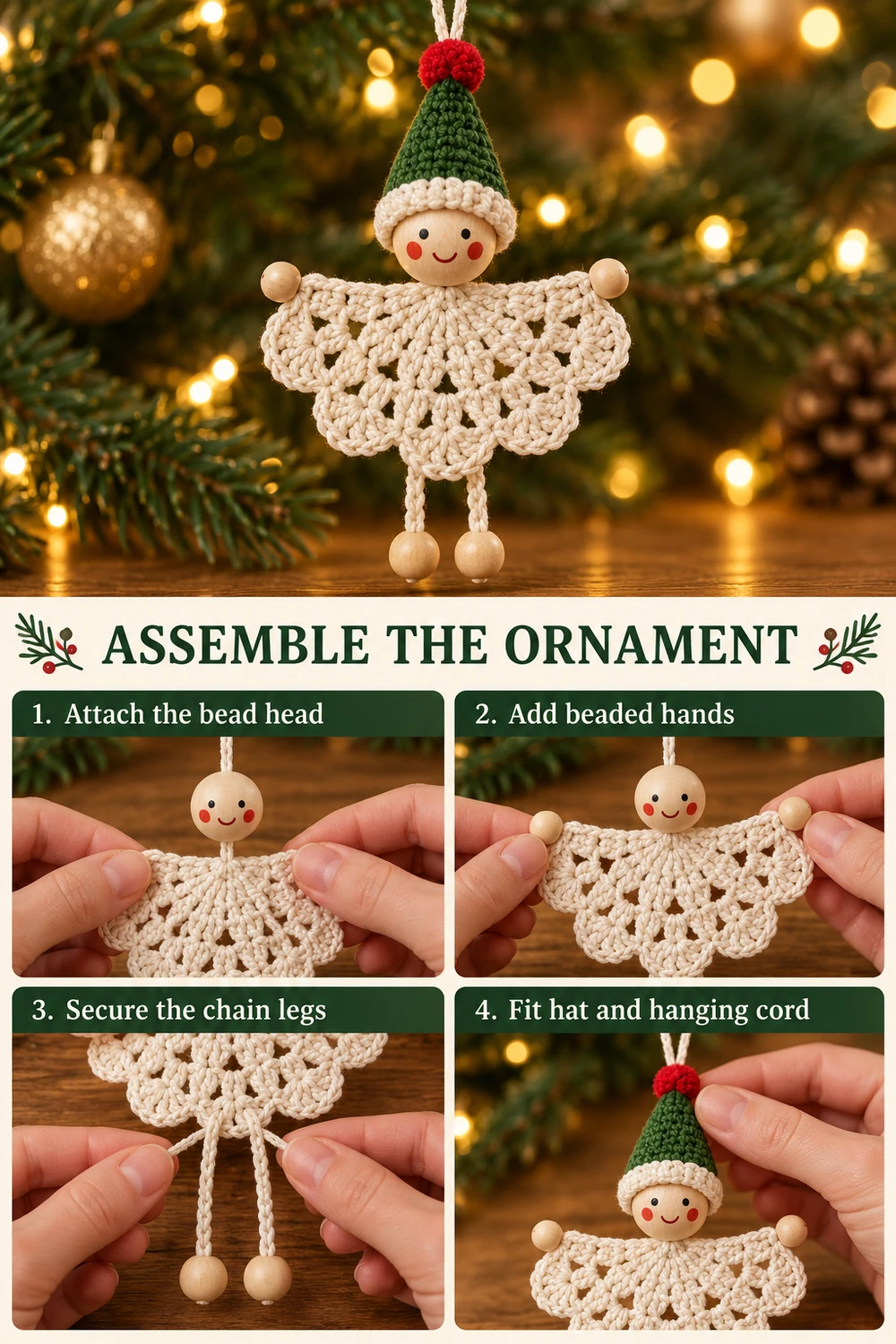 Wooden Bead Christmas Elf Crochet Pattern — step-by-step photo tutorial 02