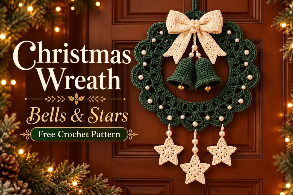 Christmas Wreath with Bells and Stars Crochet Pattern — finished crochet project