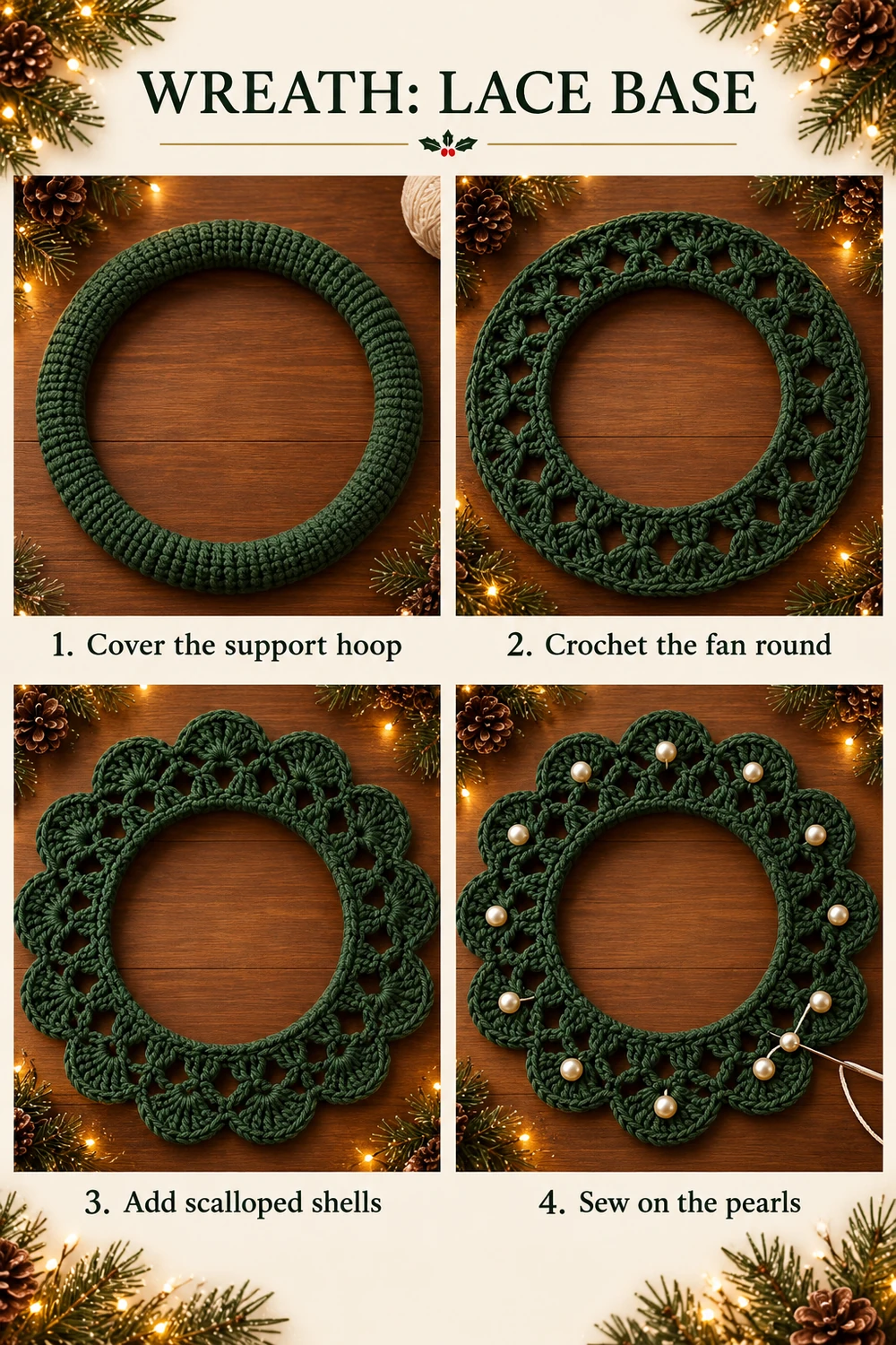 Christmas Wreath with Bells and Stars Crochet Pattern — step-by-step photo tutorial 01