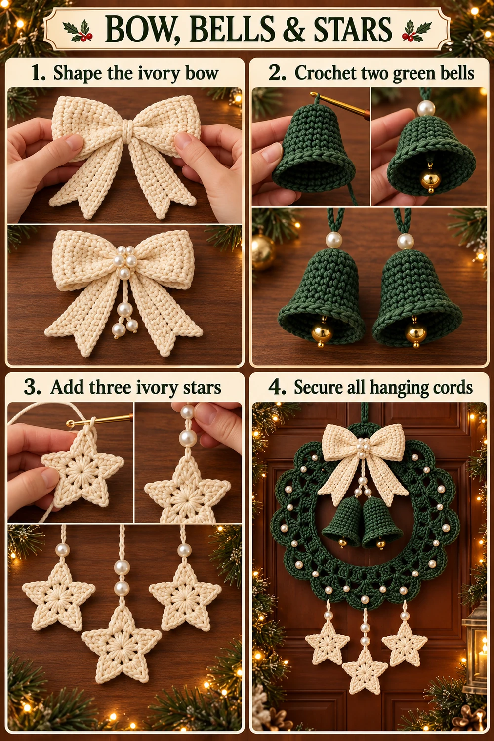 Christmas Wreath with Bells and Stars Crochet Pattern — step-by-step photo tutorial 02
