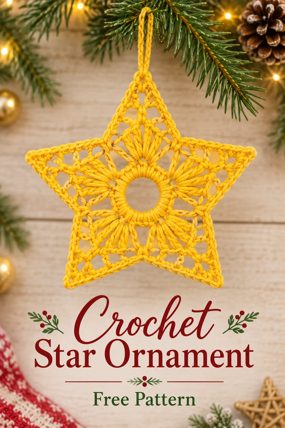 Yellow Five Point Star Crochet Pattern — Pinterest Christmas star on warm wood